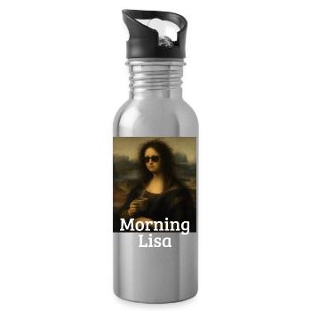 Morning Lisa Leonardo Da Vinci Funny Mona Lisa - Water bottle with straw - silver - Right