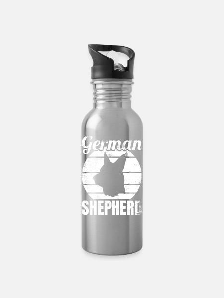 German Shepherd - Trinkflasche mit integriertem Trinkhalm - Lightsilver