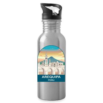 Arequipa Peru Volcano Vintage Travel Poster - Water bottle with straw - silver - Right