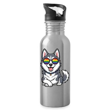 Mois de la Fierté LGBT - Mignon Husky - Gourde avec paille intégrée - argent clair - Droite