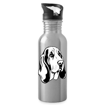 Basset-Hound_Hund_schwarzweiss - Trinkflasche mit integriertem Trinkhalm - Lightsilver - Rechts