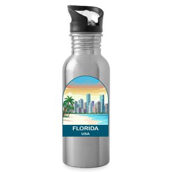 Florida USA Vintage Travel Poster Art - Water bottle with straw - silver - Right