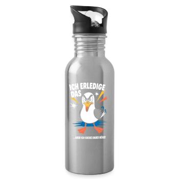 Lustiger Spruch Arbeit Büro Job Möwe - Trinkflasche mit integriertem Trinkhalm - Lightsilver - Rechts