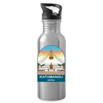 Kathmandu Nepal Boudhanath Stupa Travel Design - Water bottle with straw - silver - Right
