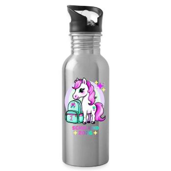 Pony mit Schulranzen Schulkind 2026 Pink Türkis - Trinkflasche mit integriertem Trinkhalm - Lightsilver - Rechts
