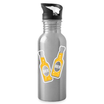 2 Bierflaschen Stoßen An (Bier Biertrinker NEG 2C) - Trinkflasche mit integriertem Trinkhalm - Lightsilver - Rechts