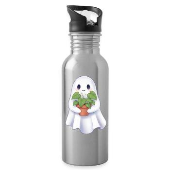 Gespenst mit Pflanze - Trinkflasche mit integriertem Trinkhalm - Lightsilver - Rechts