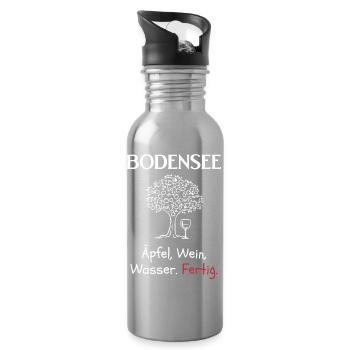 Apfel Wein Wasser Fertig Bodensee - Trinkflasche mit integriertem Trinkhalm - Lightsilver - Rechts