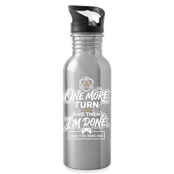 One More Turn Gamer Spruch D20 - Trinkflasche mit integriertem Trinkhalm - Lightsilver - Rechts