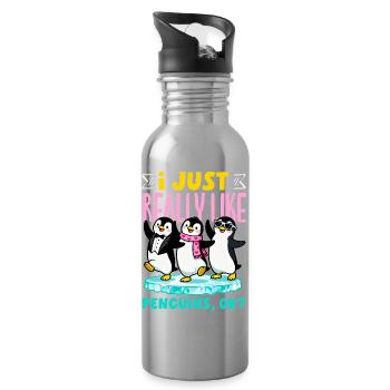Pingouin mignon - Cadeau pour l’amoureux des manchots - Gourde avec paille intégrée - argent clair - Droite