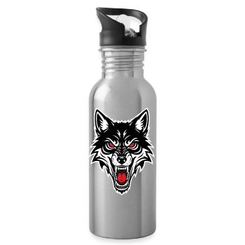 Alpha Wolf Mascot Logo Sport Fighting Gift - Water bottle with straw - silver - Right