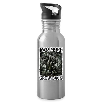 Two More Grow Back - Hydra Dragon TTRPG Design - Water bottle with straw - silver - Right