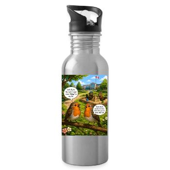 Robin Bling – Jeu de mots drôle avec Robin Bird - Gourde avec paille intégrée - argent clair - Droite