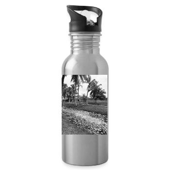 District des palmiers tropicaux en noir et blanc - Gourde avec paille intégrée - argent clair - Droite
