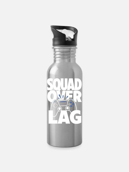 Squad Over Lag Gaming Controller - Trinkflasche mit integriertem Trinkhalm - Lightsilver
