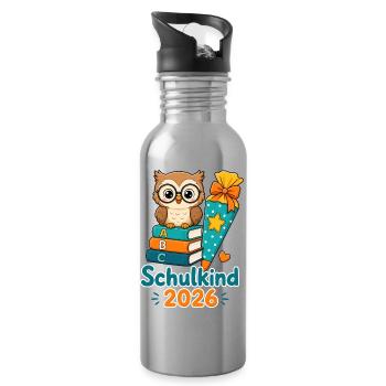 Schulkind 2026 Eule Einschulung - Trinkflasche mit integriertem Trinkhalm - Lightsilver - Rechts