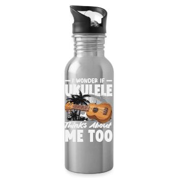 Lustiges Ukulele Designs Und Sprüche - Trinkflasche mit integriertem Trinkhalm - Lightsilver - Rechts