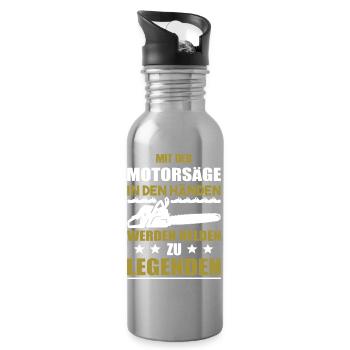 Mit der Motorsäge werden Helden zu Legenden - Trinkflasche mit integriertem Trinkhalm - Lightsilver - Rechts