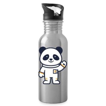 Panda astronaut in space - Water bottle with straw - silver - Right
