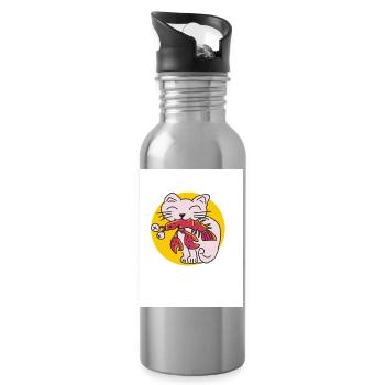 Kätzchen mit Krebs - Trinkflasche mit integriertem Trinkhalm - Lightsilver - Rechts