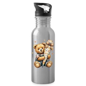 Ours en peluche avec cône d’école pour l’inscription scolaire - Gourde avec paille intégrée - argent clair - Droite