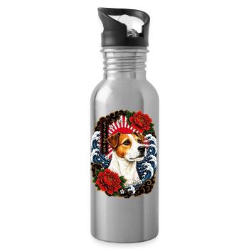 Jack Russell Terrier im Japan Tattoo Stil - Trinkflasche mit integriertem Trinkhalm - Lightsilver - Rechts