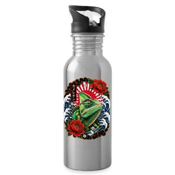 Chamäleon im japanischen Irezumi Tattoo Stil - Trinkflasche mit integriertem Trinkhalm - Lightsilver - Rechts