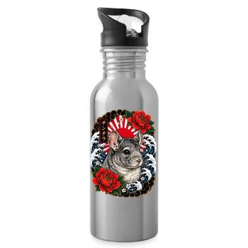 Chinchilla im japanischen Irezumi Tattoo Stil - Trinkflasche mit integriertem Trinkhalm - Lightsilver - Rechts