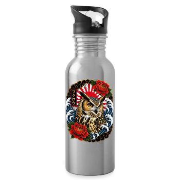 Eule im japanischen Irezumi Tattoo Stil - Trinkflasche mit integriertem Trinkhalm - Lightsilver - Rechts