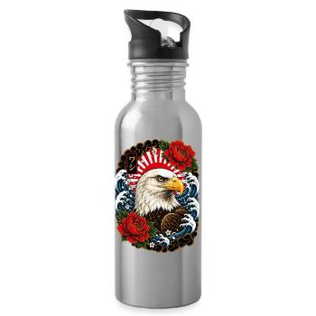 Weißkopfseeadler im japanischen Tattoo Stil - Trinkflasche mit integriertem Trinkhalm - Lightsilver - Rechts
