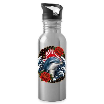 Delfin im japanischen Irezumi Tattoo Stil - Trinkflasche mit integriertem Trinkhalm - Lightsilver - Rechts
