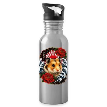 Hamster im japanischen Irezumi Tattoo Stil - Trinkflasche mit integriertem Trinkhalm - Lightsilver - Rechts
