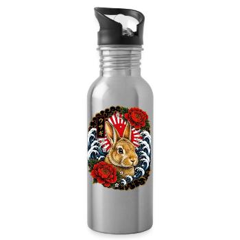 Hase im japanischen Irezumi Tattoo Stil - Trinkflasche mit integriertem Trinkhalm - Lightsilver - Rechts