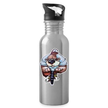 Biker Bär Cartoon auf BMX-Rad - Trinkflasche mit integriertem Trinkhalm - Lightsilver - Rechts