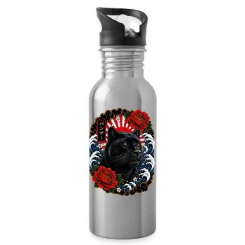 Schwarzer Panther im japanischen Irezumi Stil - Trinkflasche mit integriertem Trinkhalm - Lightsilver - Rechts