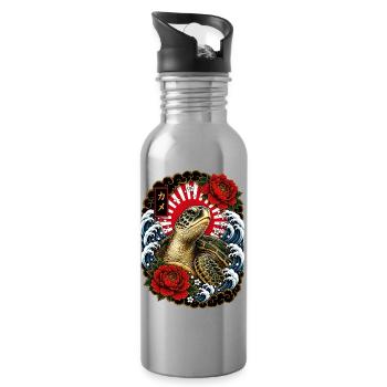 Schildkröte im japanischen Irezumi Stil - Trinkflasche mit integriertem Trinkhalm - Lightsilver - Rechts