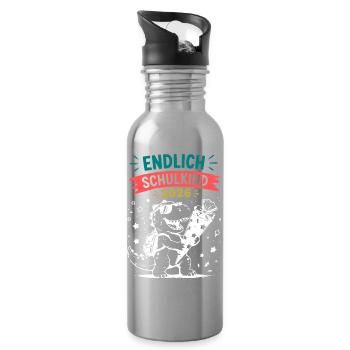 Endlich Schulkind 2026 Dino - Trinkflasche mit integriertem Trinkhalm - Lightsilver - Rechts