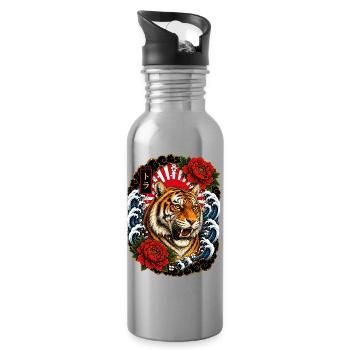 Tiger im japanischen Irezumi Tattoo Stil - Trinkflasche mit integriertem Trinkhalm - Lightsilver - Rechts