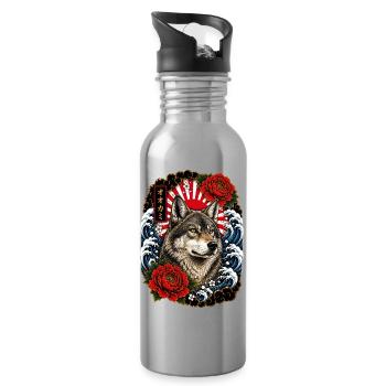 Wolf im japanischen Irezumi Tattoo Stil - Trinkflasche mit integriertem Trinkhalm - Lightsilver - Rechts