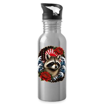 Waschbär im japanischen Irezumi Tattoo Stil - Trinkflasche mit integriertem Trinkhalm - Lightsilver - Rechts