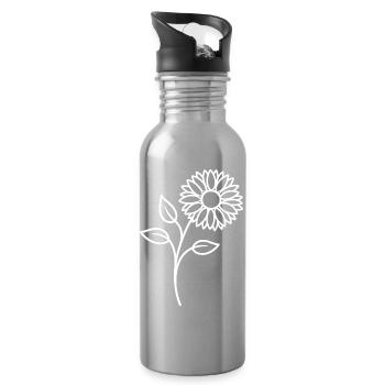 Sonnenblume One Line Blumenmotiv - Trinkflasche mit integriertem Trinkhalm - Lightsilver - Rechts
