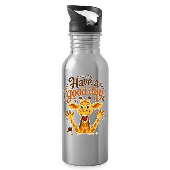 Happy Giraffe mit dem Text "Hab einen schönen Tag" - Trinkflasche mit integriertem Trinkhalm - Lightsilver - Rechts