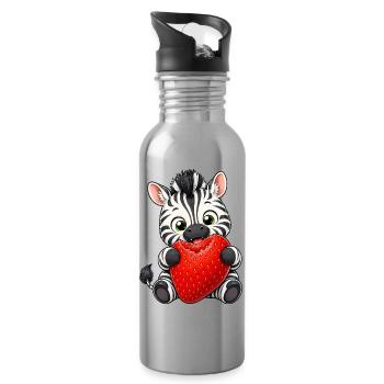 Süßes Cartoon Zebra mit Erdbeeren - Trinkflasche mit integriertem Trinkhalm - Lightsilver - Rechts