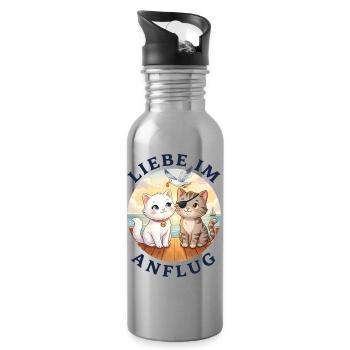 Liebe im Anflug - Trinkflasche mit integriertem Trinkhalm - Lightsilver - Rechts