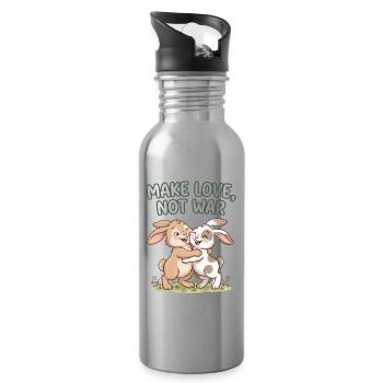 Make Love, Not War – Cute Bunny Hug - Water bottle with straw - silver - Right