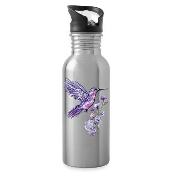 Purple hummingbird with lilac flower - Water bottle with straw - silver - Right