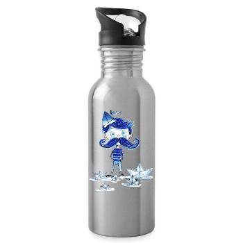 Mr. Blue - Water bottle with straw - silver - Right
