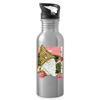 Garden gnome with raspberries - Water bottle with straw - silver - Right