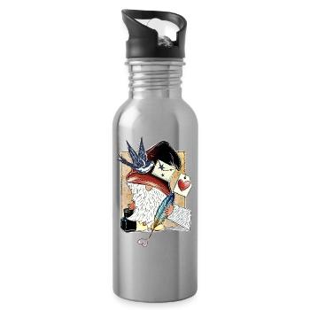 Nain de livre mignon au cœur de plume - Gourde avec paille intégrée - argent clair - Droite