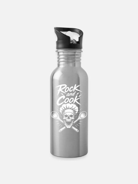 Rock and Cook Skull Chef - Water bottle with straw - silver